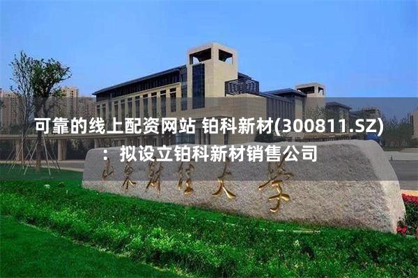 可靠的线上配资网站 铂科新材(300811.SZ)：拟设立铂科新材销售公司